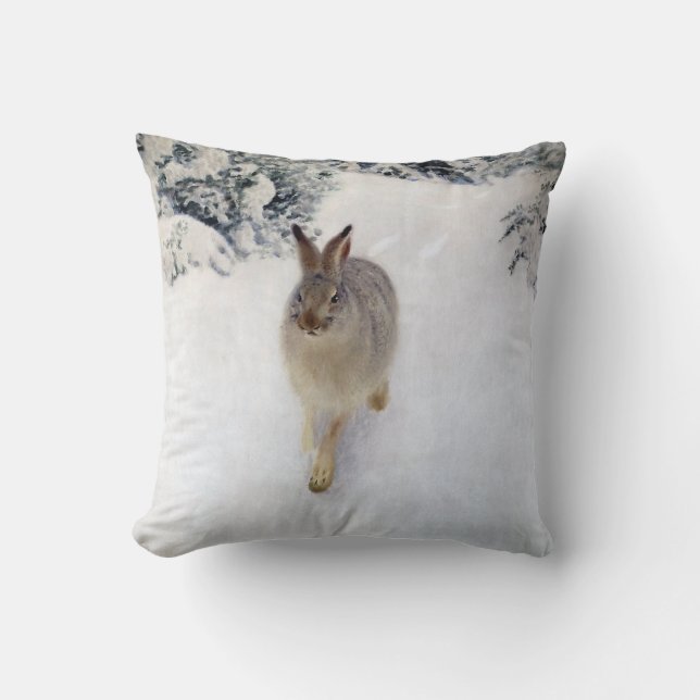 Coussin Lièvre d'hiver (lapin), Bruno Liljefors (Recto)
