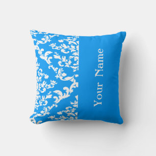 Coussin Light Blue Bold Damask avec nom @ Emporiomoffa