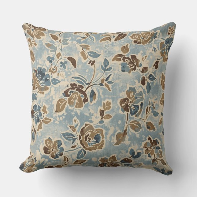 Coussin Light Blue Brown Cottage Floral (Recto)