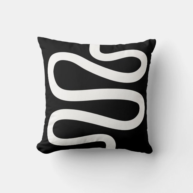 Coussin Ligne courbe - Blanc sur noir (Recto)