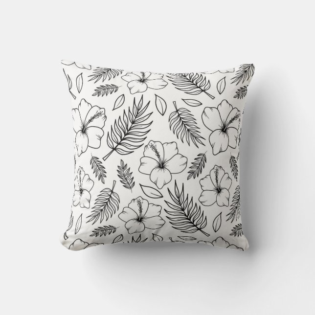 Coussin Ligne d'art graphique d'Hibiscus Tropical (Recto)