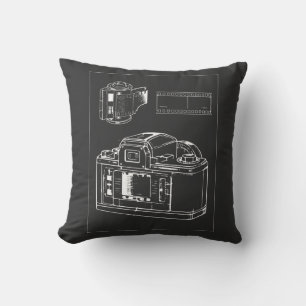 Coussin Ligne d'art rétro d'appareil photo avec bande de f