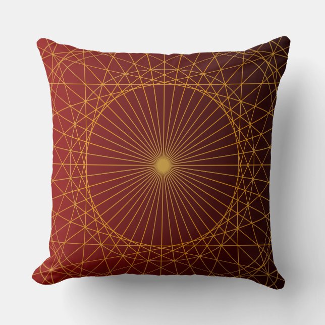 Coussin Ligne dorée géométrique dégradé rouge moderne luxe (Recto)