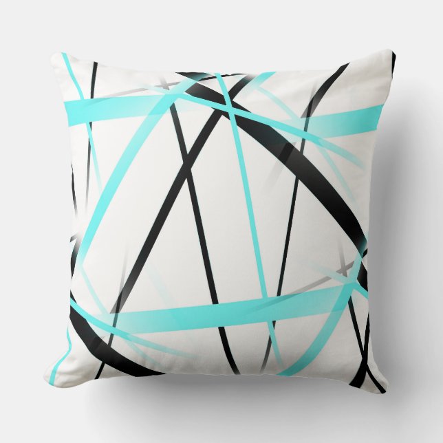Coussin Ligne moderne géométrie cool blanc noir bleu aqua (Recto)