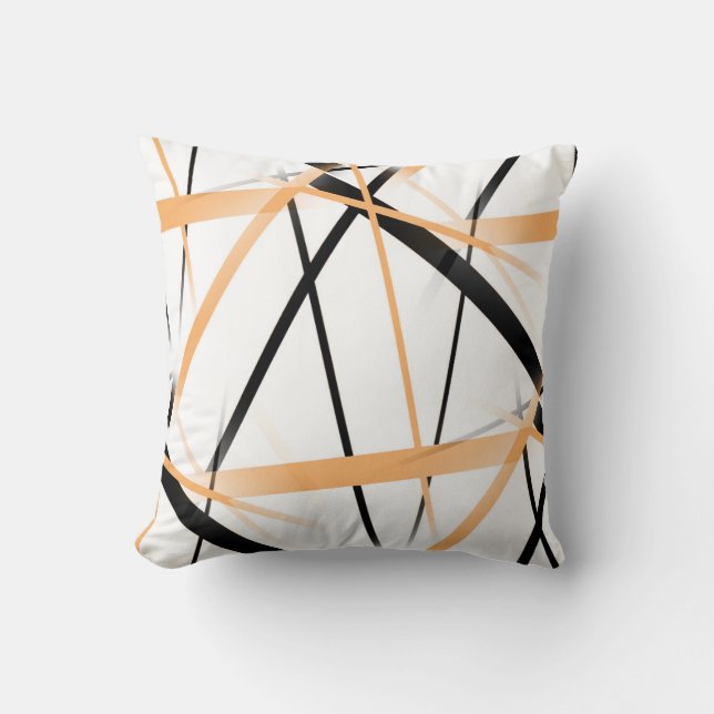 Coussin Ligne Moderne Géométrie Cool Blanc Noir Orange-Tan (Recto)