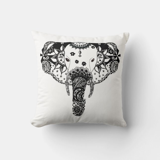 Coussin Ligne moderne noir et blanc enchevêtrement éléphan (Recto)