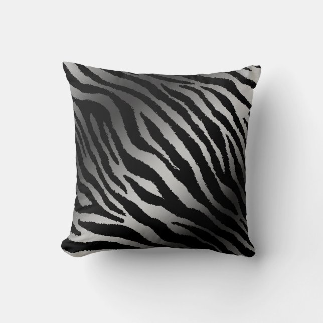 Coussin Ligne noire moderne Zebra Silver (Recto)