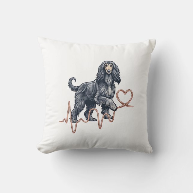 Coussin Lignée de battement de coeur de chien Afghan Hound (Recto)