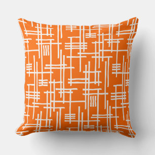 Coussin Lignes Abstraites 120923 - Blanc sur orange