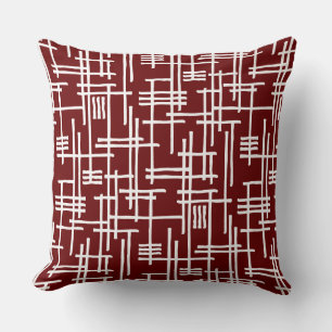 Coussin Lignes Abstraites 120923 - Blanc sur rouge foncé