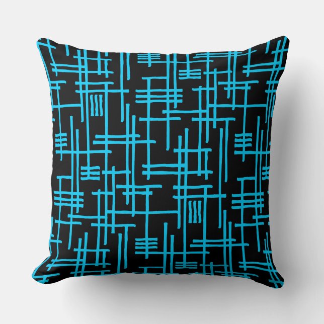 Coussin Lignes Abstraites 120923 - Bleu Ciel sur Noir (Recto)