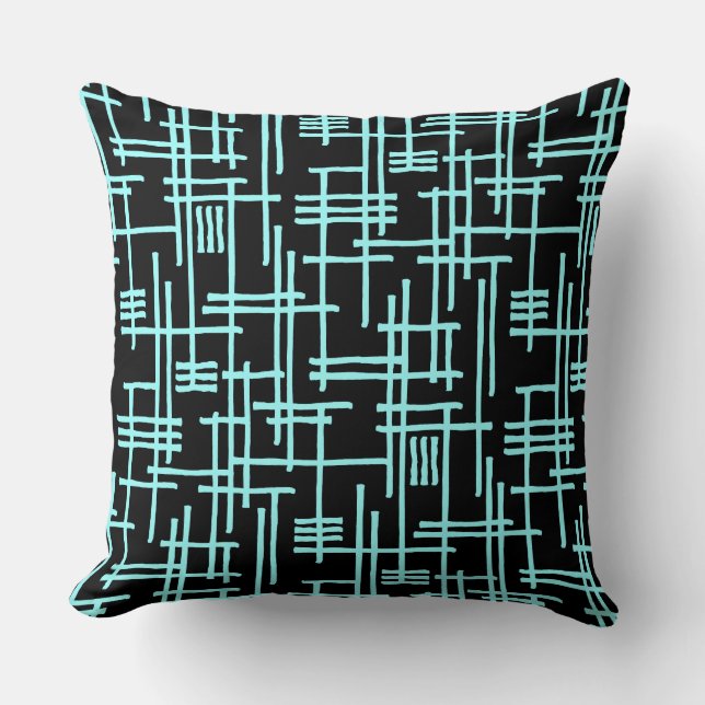Coussin Lignes Abstraites 120923 - Bleu Glace sur Fond Noi (Recto)