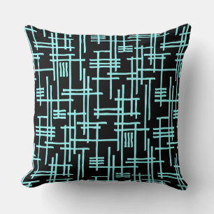 Coussin Lignes Abstraites 120923 - Bleu glacé sur noir