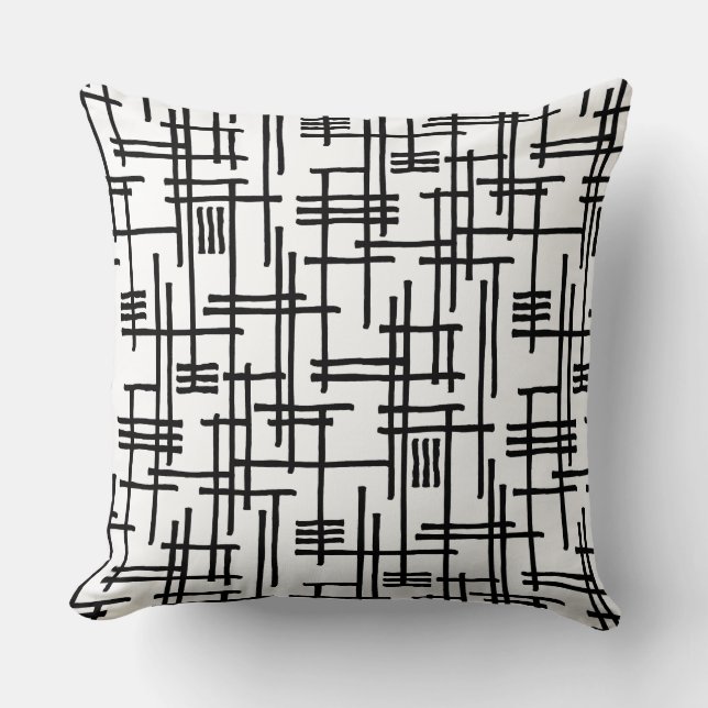 Coussin Lignes Abstraites 120923 - Noir sur Blanc (Recto)