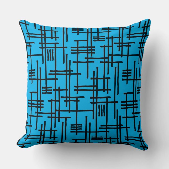 Coussin Lignes Abstraites 120923 - Noir sur Bleu Ciel (Recto)