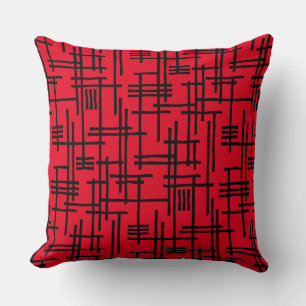 Coussin Lignes Abstraites 120923 - Noir sur rouge