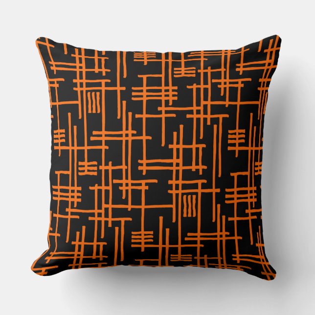 Coussin Lignes Abstraites 120923 - Orange sur Noir (Recto)