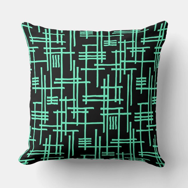 Coussin Lignes Abstraites 120923 - Turquoise sur Noir (Recto)