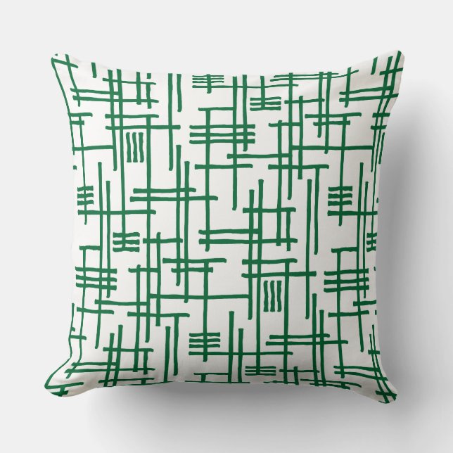 Coussin Lignes Abstraites 120923 - Vert de forêt sur blanc (Recto)