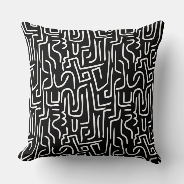 Coussin Lignes Abstraites 130318 - Blanc sur noir (Recto)