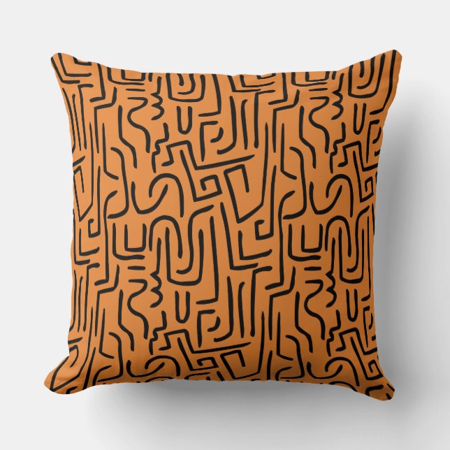 Coussin Lignes Abstraites 130318 - Noir sur #EA8430 | oran (Recto)