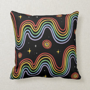 Coussin Lignes Abstraites Arc-en-ciel