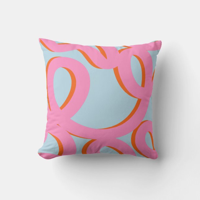 Coussin Lignes Abstraites Roses Et Bleues (Recto)