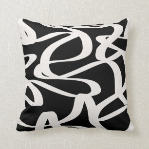 Coussin Lignes Abstraites Tourbillon De Crème Noir Et Beig