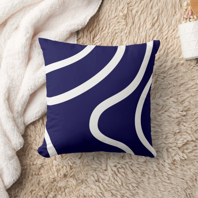 Coussin Lignes blanches abstraites élégantes sur fond bleu (Couverture)