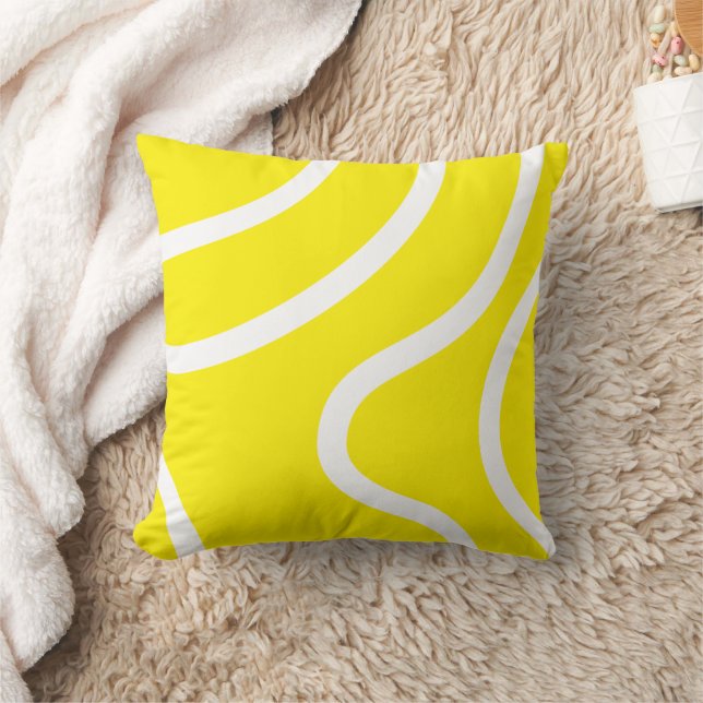 Coussin Lignes blanches abstraites élégantes sur fond jaun (Couverture)