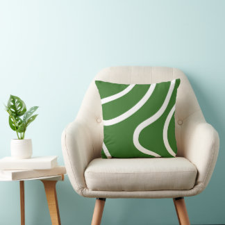 Coussin Lignes blanches abstraites élégantes sur fond vert