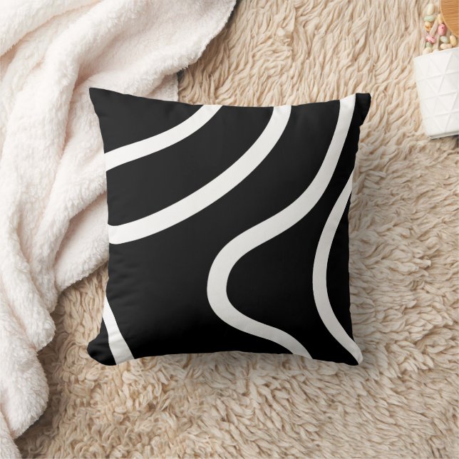 Coussin Lignes blanches élégantes sur fond noir abstrait (Couverture)