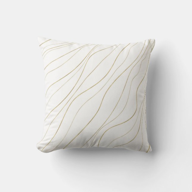 Coussin Lignes blanches et dorées Wavy Glam moderne (Recto)
