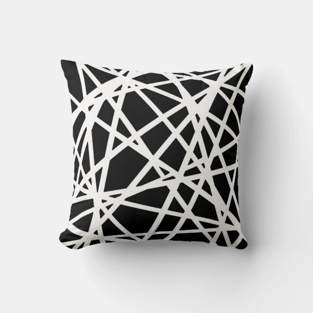 Coussin Lignes blanches et formes noires irrégulières abst (Recto)