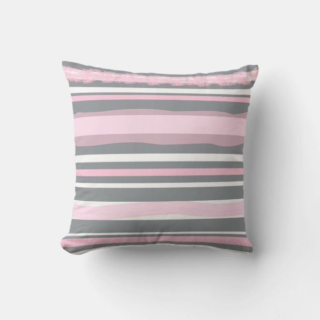 Coussin Lignes blanches gris rose Art Abstrait (Recto)
