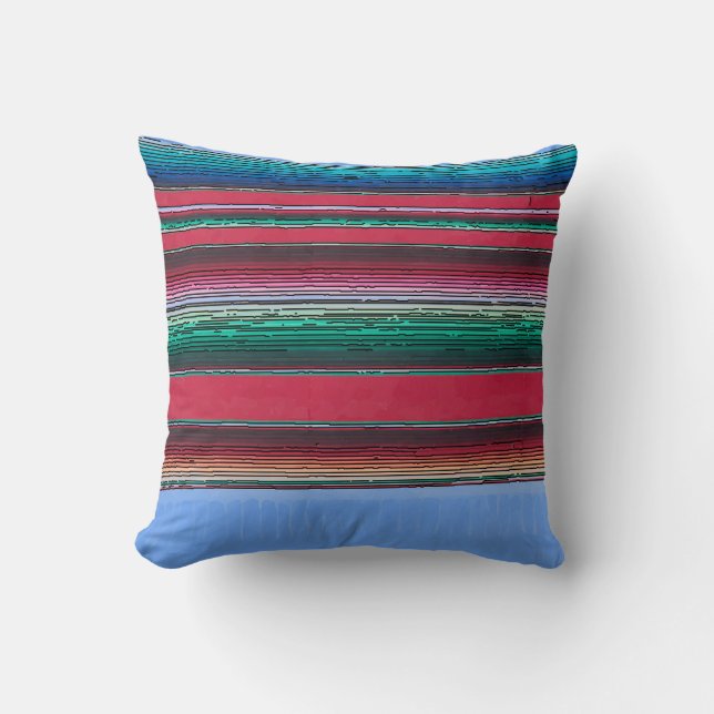 Coussin Lignes bleues carreaux mexicaines (Recto)