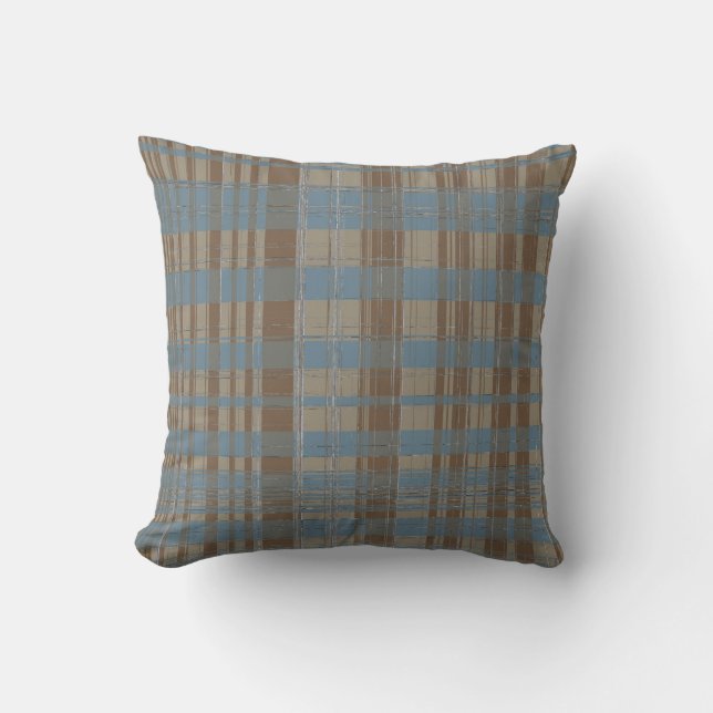 Coussin Lignes Brown et bleues (Recto)