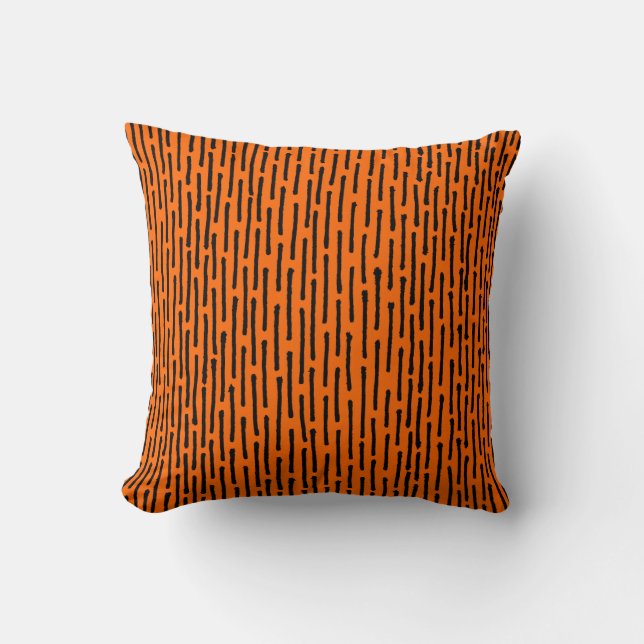 Coussin Lignes cassées - Noir sur orange (Recto)