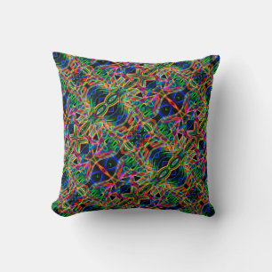 Coussin Lignes colorées étranges et tordues sur le noir