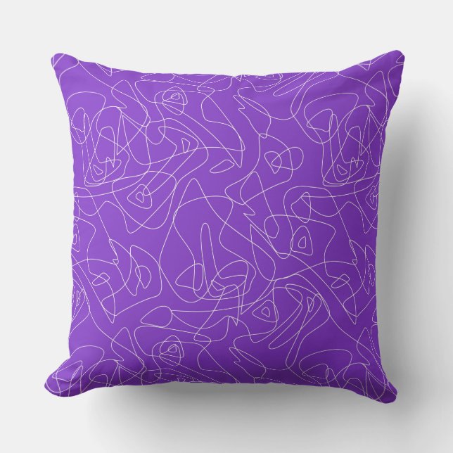 Coussin lignes courbes abstraites blanches sur un fond vio (Recto)