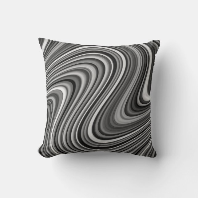 Coussin Lignes courbes gris argenté Cool moderne noir blan (Recto)