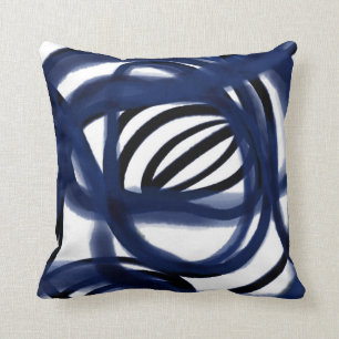 Coussin Lignes d'aquarelle de trait - bleu marine