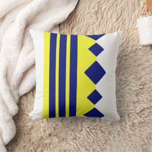 Coussin Lignes de carrés géométriques bleu jaune