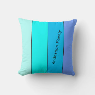 Coussin Lignes de couleur bleu néon avec nom