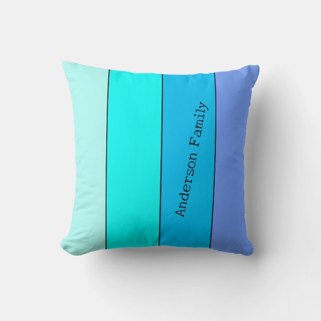Coussin Lignes de couleur bleu néon avec nom (Recto)