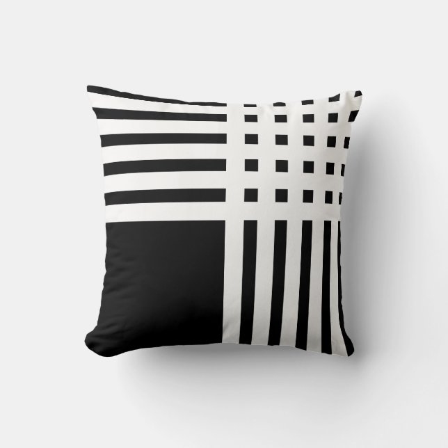 Coussin Lignes de Croix Asymétrique Moderne sur Noir (Recto)