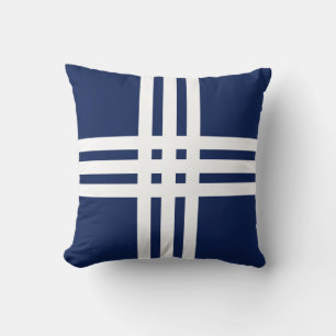 Coussin Lignes de Croix Blanche modernes sur bleu marine
