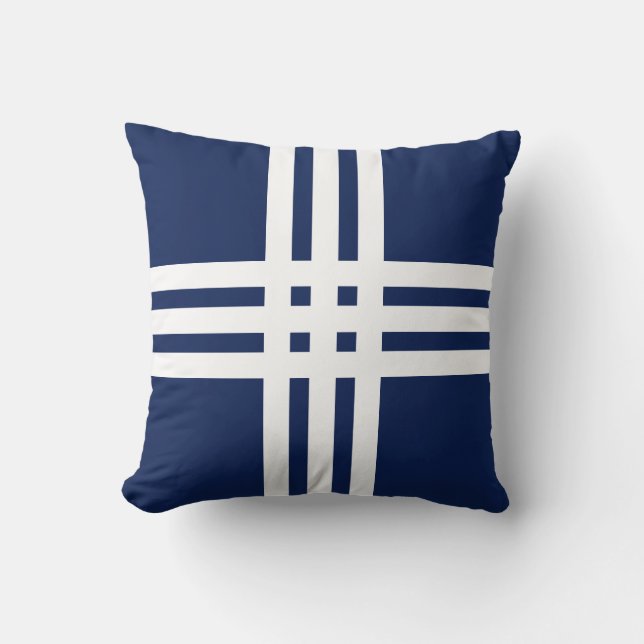 Coussin Lignes de Croix Blanche modernes sur bleu marine (Recto)