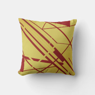 Coussin Lignes de formes rouges foncées sur Motif Jaune