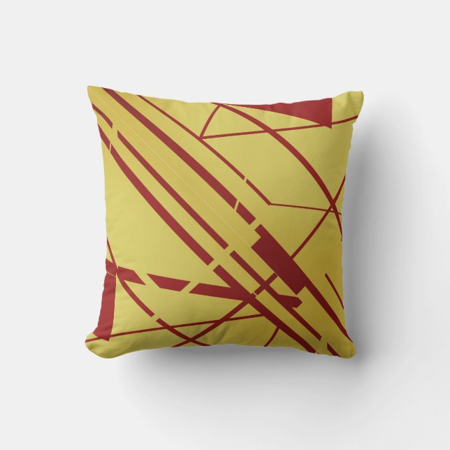 Coussin Lignes de formes rouges foncées sur Motif Jaune (Recto)